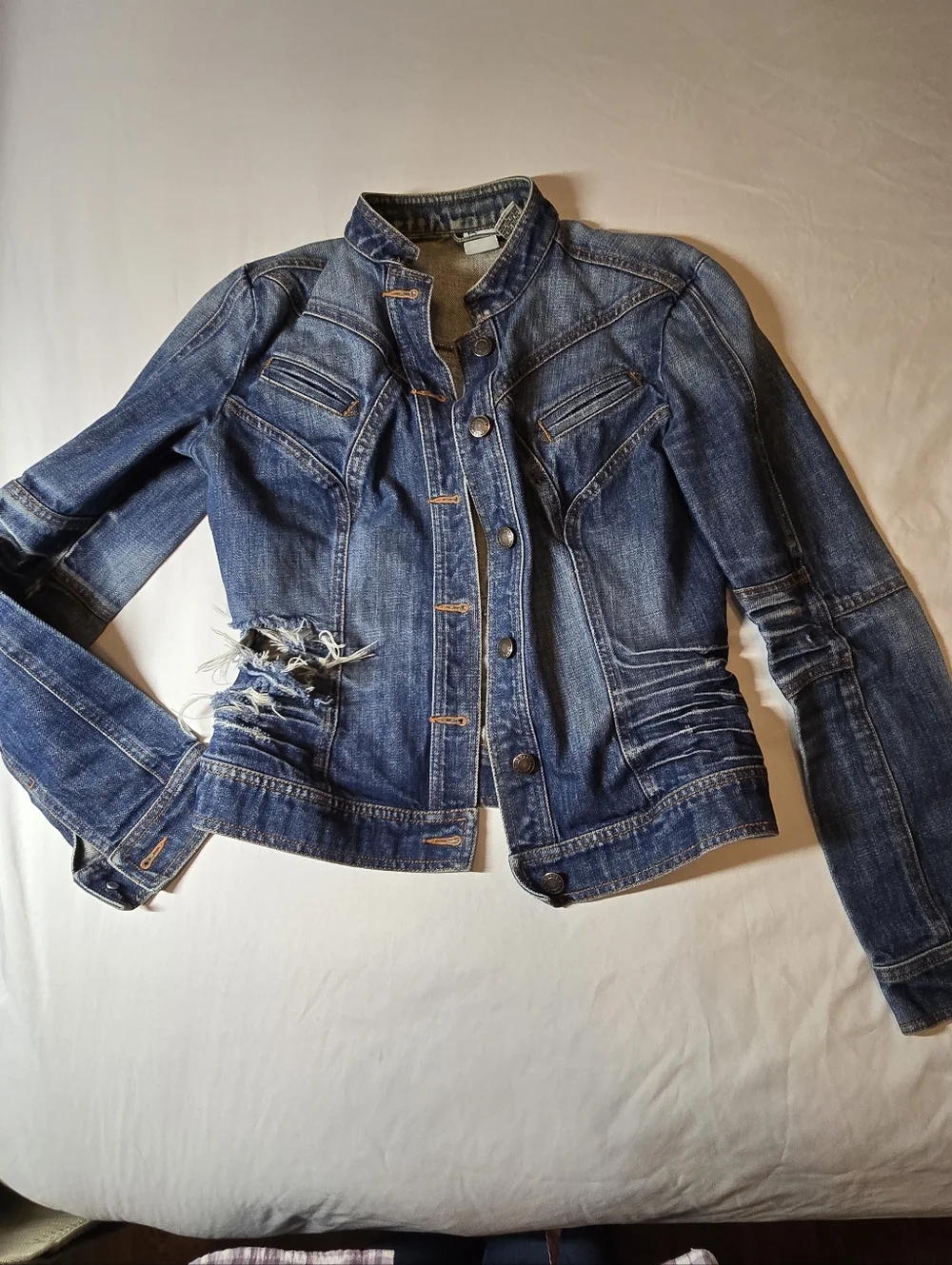 Vintage Armani Exchange Distressed Denim Jacket In A Fitted Size Medium - Picture 1 of 9
